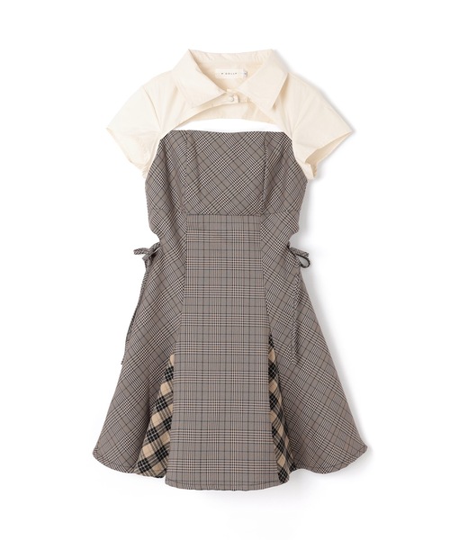 mdolly シャツドッキングチェックブロックドレス andmary風 M DOLLY original* shirt docking check block dress/シャツ