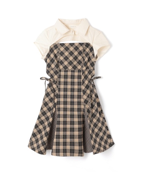 MDOLLY シャツドッキングチェックブロックドレス M DOLLY original* shirt docking check block dress/シャツ