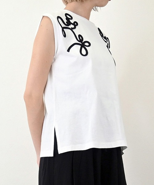 STYLEBLOCK（スタイルブロック）の「天竺コード刺繍フレンチTシャツ（Tシャツ/カットソー・レディース・チャコールグレー/ホワイト/ライトブルー/ブラック・M）」の7枚目の写真
