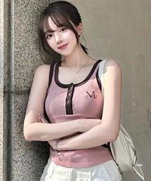 【日本未発売/WEB限定】MUCENT(ムセント)/配色 ボタン リブ タンクトップ/COLOR-POP BUTTON CROP SLEEVELESS