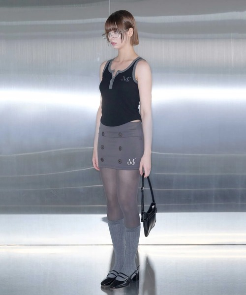 MUCENT（ムセント）の「【日本未発売/WEB限定】MUCENT(ムセント)/配色 ボタン リブ タンクトップ/COLOR-POP BUTTON CROP SLEEVELESS（タンクトップ・レディース・グレー/ブラック/カーキ/サックスブルー/ブラウン/ピンク・FREE）」の8枚目の写真