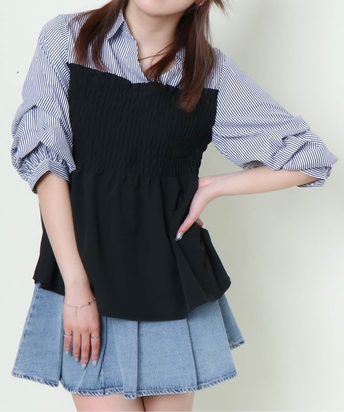 GORGE（ゴージ）の「《シャーリング×フェイクレイヤード》レディース ドッキングシャツ ブラウス風 春秋（シャツ/ブラウス・レディース・その他5/アイボリー系/レッド/オフホワイト/ブルー・F）」の5枚目の写真