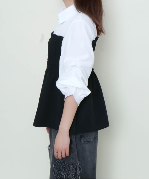 GORGE（ゴージ）の「《シャーリング×フェイクレイヤード》レディース ドッキングシャツ ブラウス風 春秋（シャツ/ブラウス・レディース・その他5/アイボリー系/レッド/オフホワイト/ブルー・F）」の10枚目の写真