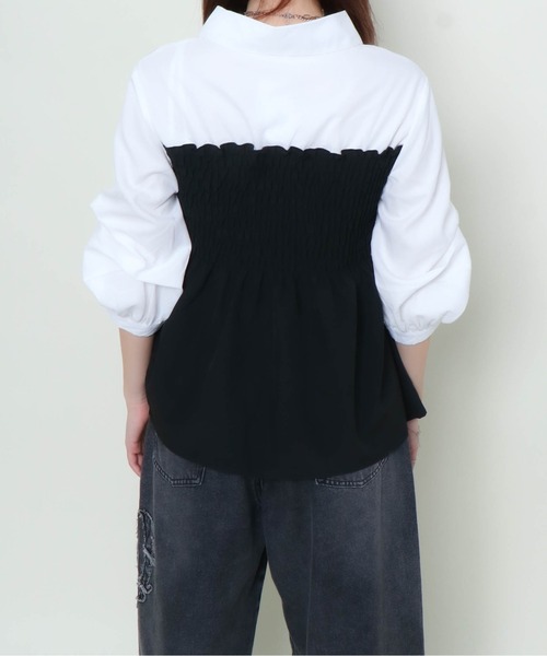 GORGE（ゴージ）の「《シャーリング×フェイクレイヤード》レディース ドッキングシャツ ブラウス風 春秋（シャツ/ブラウス・レディース・その他5/アイボリー系/レッド/オフホワイト/ブルー・F）」の11枚目の写真
