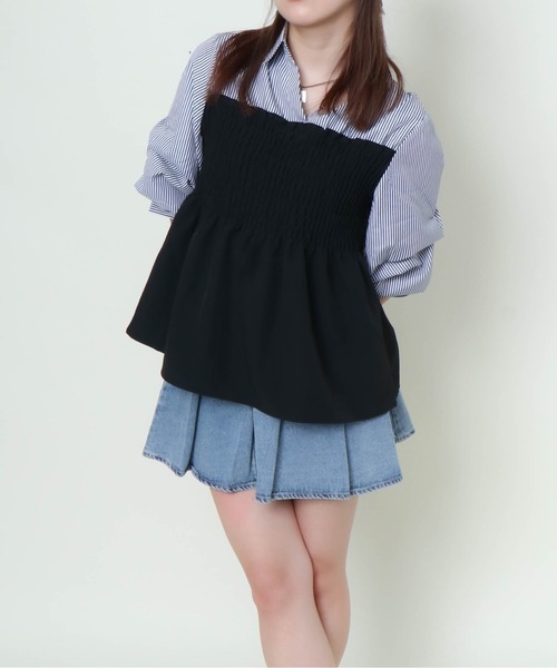 GORGE（ゴージ）の「《シャーリング×フェイクレイヤード》レディース ドッキングシャツ ブラウス風 春秋（シャツ/ブラウス・レディース・その他5/アイボリー系/レッド/オフホワイト/ブルー・F）」の12枚目の写真