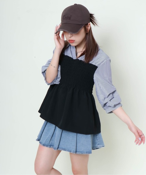 GORGE（ゴージ）の「《シャーリング×フェイクレイヤード》レディース ドッキングシャツ ブラウス風 春秋（シャツ/ブラウス・レディース・その他5/アイボリー系/レッド/オフホワイト/ブルー・F）」の13枚目の写真