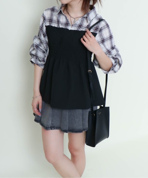 GORGE（ゴージ）の「《シャーリング×フェイクレイヤード》レディース ドッキングシャツ ブラウス風 春秋（シャツ/ブラウス・レディース・その他5/アイボリー系/レッド/オフホワイト/ブルー・F）」の16枚目の写真