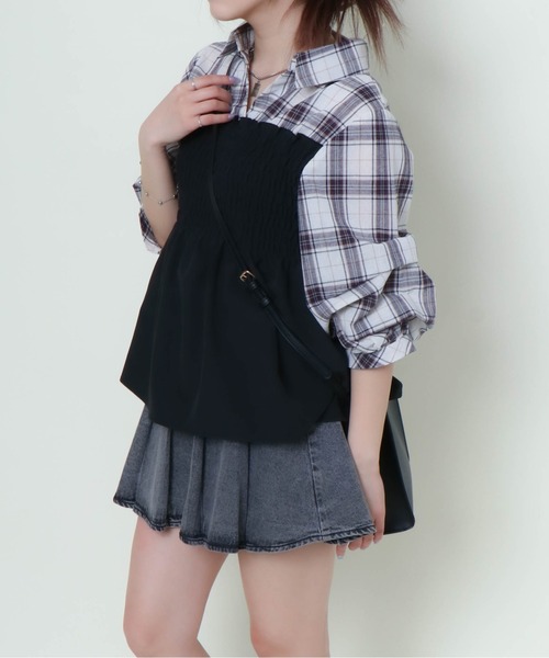 GORGE（ゴージ）の「《シャーリング×フェイクレイヤード》レディース ドッキングシャツ ブラウス風 春秋（シャツ/ブラウス・レディース・その他5/アイボリー系/レッド/オフホワイト/ブルー・F）」の17枚目の写真