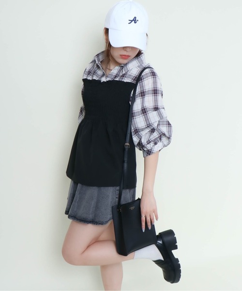 GORGE（ゴージ）の「《シャーリング×フェイクレイヤード》レディース ドッキングシャツ ブラウス風 春秋（シャツ/ブラウス・レディース・その他5/アイボリー系/レッド/オフホワイト/ブルー・F）」の18枚目の写真