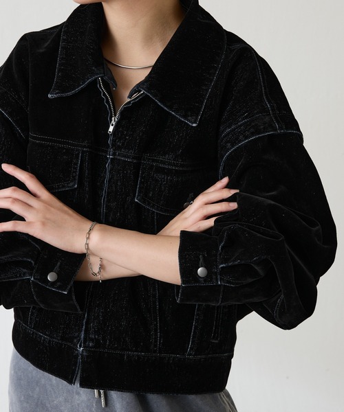 COLLAGE GALLARDAGALANTE（コラージュガリャルダガランテ）の「カスタムフロッキーGジャン（デニムジャケット・レディース・グレー/ネイビー・FREE）」の2枚目の写真