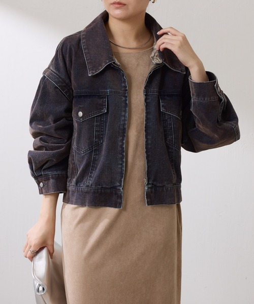 COLLAGE GALLARDAGALANTE（コラージュガリャルダガランテ）の「カスタムフロッキーGジャン（デニムジャケット・レディース・グレー/ネイビー・FREE）」の14枚目の写真