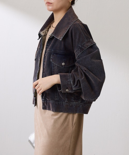 COLLAGE GALLARDAGALANTE（コラージュガリャルダガランテ）の「カスタムフロッキーGジャン（デニムジャケット・レディース・グレー/ネイビー・FREE）」の15枚目の写真