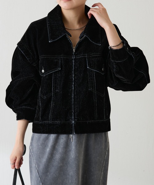 COLLAGE GALLARDAGALANTE（コラージュガリャルダガランテ）の「カスタムフロッキーGジャン（デニムジャケット・レディース・グレー/ネイビー・FREE）」の4枚目の写真