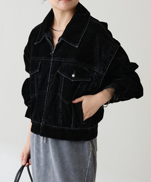 COLLAGE GALLARDAGALANTE（コラージュガリャルダガランテ）の「カスタムフロッキーGジャン（デニムジャケット・レディース・グレー/ネイビー・FREE）」の5枚目の写真