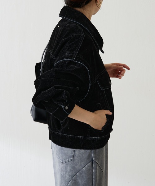 COLLAGE GALLARDAGALANTE（コラージュガリャルダガランテ）の「カスタムフロッキーGジャン（デニムジャケット・レディース・グレー/ネイビー・FREE）」の9枚目の写真