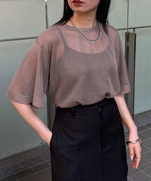 【&g'aime】フレアスリーブラメニット Shimmer Flare Sleeve Top