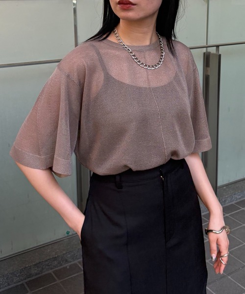 ニット セーター 「＆g'aime」フレアスリーブラメニット　Shimmer Flare Sleeve Top レディース &g'aime ニット セーター 「＆g'aime」フレアスリーブラメニット