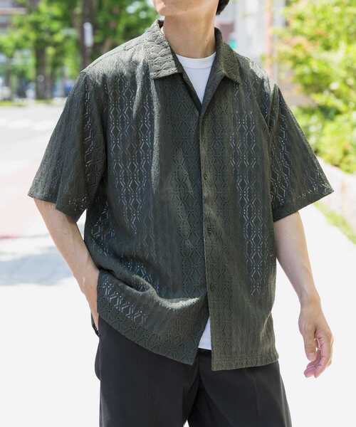 ITEMS URBANRESEARCH(アイテムズ アーバンリサーチ)の「ジオメレースオープンカラー半袖シャツ(シャツ/ブラウス・メンズ・オフホワイト/ブラウン/カーキ/ブラック・LARGE/MEDIUM)」の4枚目の写真