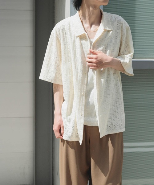 ITEMS URBANRESEARCH(アイテムズ アーバンリサーチ)の「ジオメレースオープンカラー半袖シャツ(シャツ/ブラウス・メンズ・オフホワイト/ブラウン/カーキ/ブラック・LARGE/MEDIUM)」の6枚目の写真