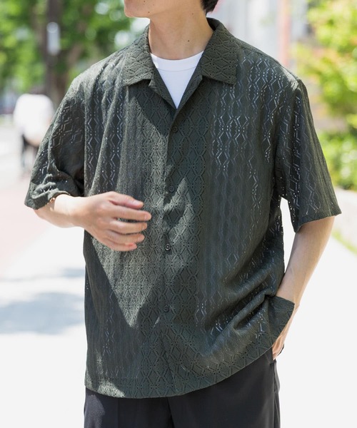 ITEMS URBANRESEARCH(アイテムズ アーバンリサーチ)の「ジオメレースオープンカラー半袖シャツ(シャツ/ブラウス・メンズ・オフホワイト/ブラウン/カーキ/ブラック・LARGE/MEDIUM)」の13枚目の写真