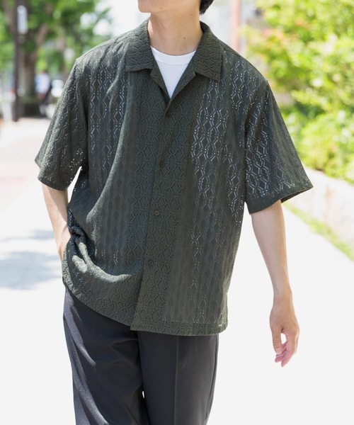 ITEMS URBANRESEARCH(アイテムズ アーバンリサーチ)の「ジオメレースオープンカラー半袖シャツ(シャツ/ブラウス・メンズ・オフホワイト/ブラウン/カーキ/ブラック・LARGE/MEDIUM)」の14枚目の写真