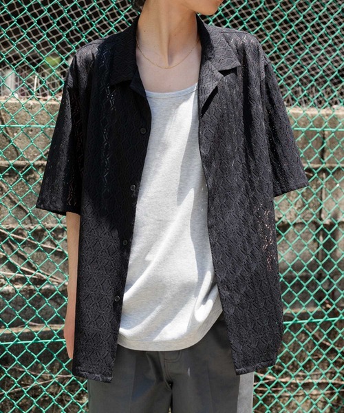 ITEMS URBANRESEARCH(アイテムズ アーバンリサーチ)の「ジオメレースオープンカラー半袖シャツ(シャツ/ブラウス・メンズ・オフホワイト/ブラウン/カーキ/ブラック・LARGE/MEDIUM)」の16枚目の写真