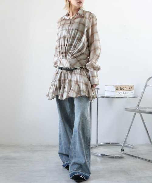 Ulysses(ユリシス)の「シャイニーチェックシャツワンピース(シャツワンピース・レディース・モカ・M/S)」の18枚目の写真