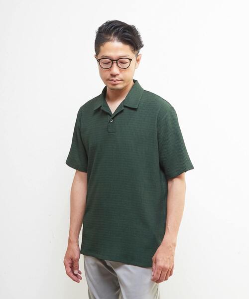 MEN'S MELROSE(メンズメルローズ)の「テクスチャーメッシュスキッパーポロシャツ(ポロシャツ・メンズ・ブラック/グリーン/ブラウン・3/4/2)」の3枚目の写真