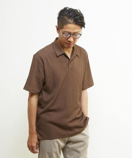 MEN'S MELROSE(メンズメルローズ)の「テクスチャーメッシュスキッパーポロシャツ(ポロシャツ・メンズ・ブラック/グリーン/ブラウン・3/4/2)」の8枚目の写真