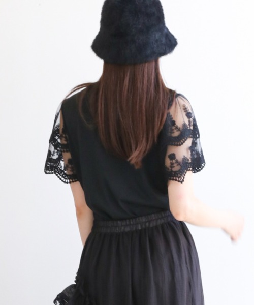 a lot of love(ア ロット オブ ラブ)の「フリルレーススリーブ フェミニンTシャツ(Tシャツ/カットソー・レディース・ブラック/ホワイト・FREE)」の9枚目の写真