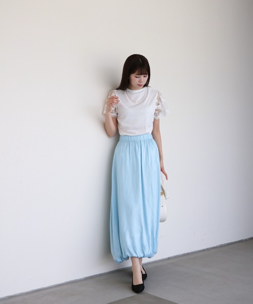 a lot of love(ア ロット オブ ラブ)の「フリルレーススリーブ フェミニンTシャツ(Tシャツ/カットソー・レディース・ブラック/ホワイト・FREE)」の3枚目の写真
