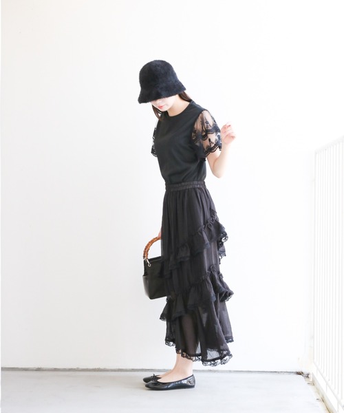 a lot of love(ア ロット オブ ラブ)の「フリルレーススリーブ フェミニンTシャツ(Tシャツ/カットソー・レディース・ブラック/ホワイト・FREE)」の16枚目の写真