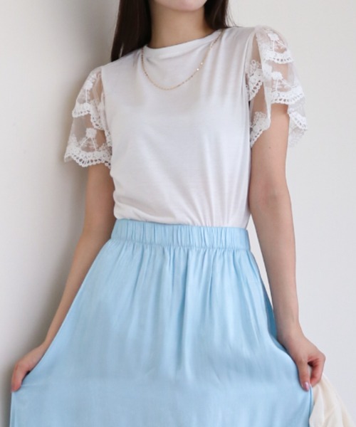a lot of love(ア ロット オブ ラブ)の「フリルレーススリーブ フェミニンTシャツ(Tシャツ/カットソー・レディース・ブラック/ホワイト・FREE)」の7枚目の写真