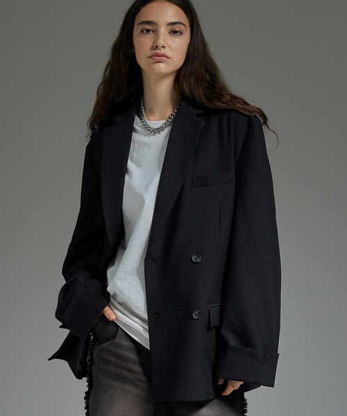 cussil/クシル】ルーズシルエットヘビードレープダブルブレスト