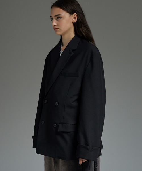 cussil（クシル）の「【cussil/クシル】ルーズシルエットヘビードレープダブルブレストテーラードジャケット【セットアップ対応】（テーラードジャケット・メンズ・ライトグレー/ブラック・L/M/S/XS）」の18枚目の写真