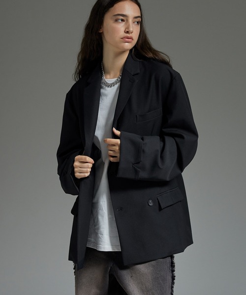 黒のダブルブレストテーラードジャケット ダブルブレストテーラードジャケット 通販【ニッセン】