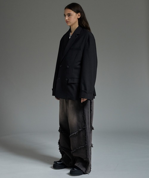 cussil（クシル）の「【cussil/クシル】ルーズシルエットヘビードレープダブルブレストテーラードジャケット【セットアップ対応】（テーラードジャケット・メンズ・ライトグレー/ブラック・L/M/S/XS）」の20枚目の写真