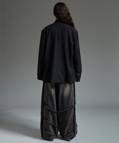 cussil（クシル）の「【cussil/クシル】ルーズシルエットヘビードレープダブルブレストテーラードジャケット【セットアップ対応】（テーラードジャケット・メンズ・ライトグレー/ブラック・L/M/S/XS）」の22枚目の写真