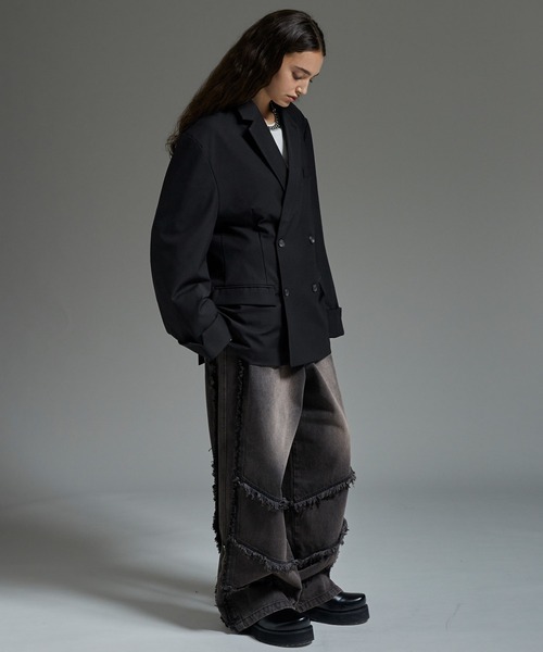 cussil（クシル）の「【cussil/クシル】ルーズシルエットヘビードレープダブルブレストテーラードジャケット【セットアップ対応】（テーラードジャケット・メンズ・ライトグレー/ブラック・L/M/S/XS）」の21枚目の写真