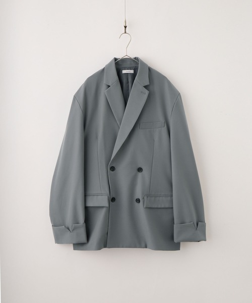 グレー ダブルブレスト テーラードジャケット ベスト セット cussil/クシル】ルーズシルエットヘビードレープダブルブレスト
