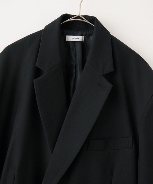 cussil（クシル）の「【cussil/クシル】ルーズシルエットヘビードレープダブルブレストテーラードジャケット【セットアップ対応】（テーラードジャケット・メンズ・ライトグレー/ブラック・L/M/S/XS）」の4枚目の写真