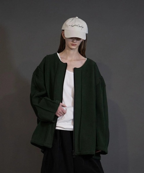 my beautiful landlet(マイビューティフルランドレット)の「【my beautiful landlet】 NAPPING BRUSHED FRENCH TERRY ZIP STRIPE(カーディガン/ボレロ・メンズ・グレー/グリーン/ピンク/ブラック・0/1)」の3枚目の写真