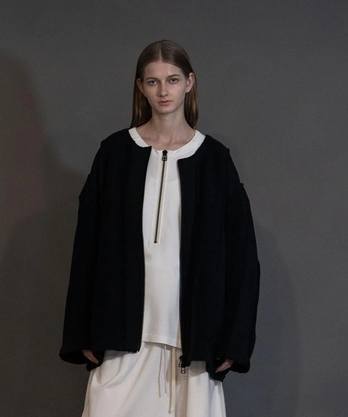 my beautiful landlet(マイビューティフルランドレット)の「【my beautiful landlet】 NAPPING BRUSHED FRENCH TERRY ZIP STRIPE(カーディガン/ボレロ・メンズ・グレー/グリーン/ピンク/ブラック・0/1)」の2枚目の写真