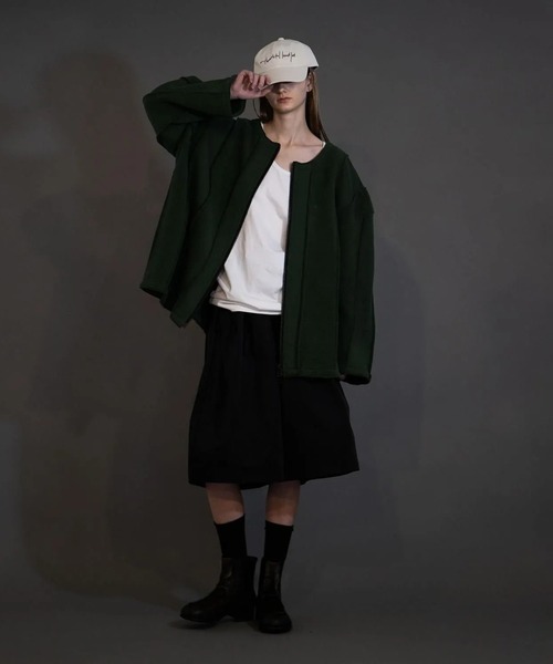 my beautiful landlet(マイビューティフルランドレット)の「【my beautiful landlet】 NAPPING BRUSHED FRENCH TERRY ZIP STRIPE(カーディガン/ボレロ・メンズ・グレー/グリーン/ピンク/ブラック・0/1)」の6枚目の写真