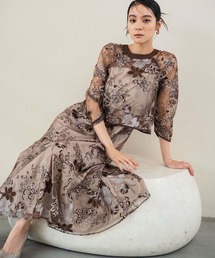 チュール レース フラワー刺繍 ドッキング 結婚式 ワンピース パーティードレス オケージョンドレス お呼ばれ 二次会 成人式 同窓会 謝恩会