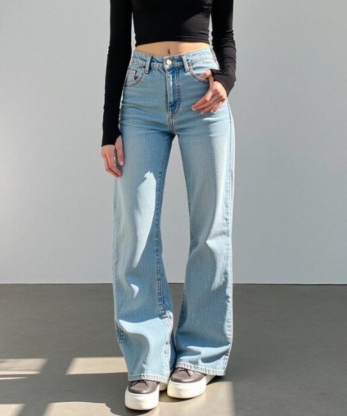 cammie(キャミー)の「ハイウエストワイドストレートデニムパンツ(デニムパンツ・レディース・ネイビー/ライトブルー/ブラック・LARGE/MEDIUM)」の11枚目の写真