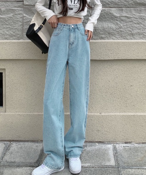 cammie(キャミー)の「ハイウエストワイドストレートデニムパンツ(デニムパンツ・レディース・ネイビー/ライトブルー/ブラック・LARGE/MEDIUM)」の9枚目の写真