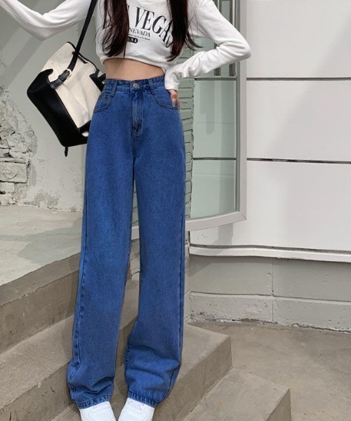 cammie(キャミー)の「ハイウエストワイドストレートデニムパンツ(デニムパンツ・レディース・ネイビー/ライトブルー/ブラック・LARGE/MEDIUM)」の12枚目の写真