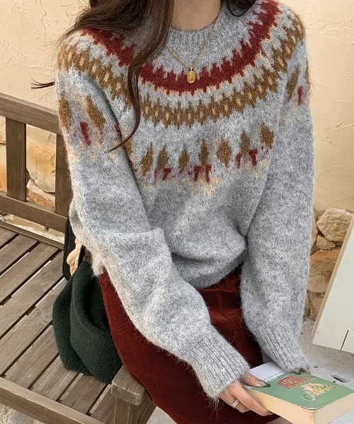 セール】【秋冬新作】ノルディック柄ゆったりニット(ニット/セーター セール】【秋冬新作】ノルディック柄ゆったりニット(ニット/セーター