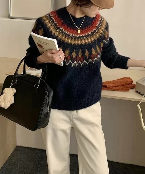 セール】【秋冬新作】ノルディック柄ゆったりニット（ニット/セーター